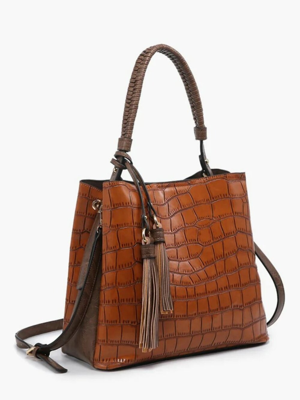 NWT Jen & Co Olivia Crocodile Texture Hobo Bag In Chocolate Brown